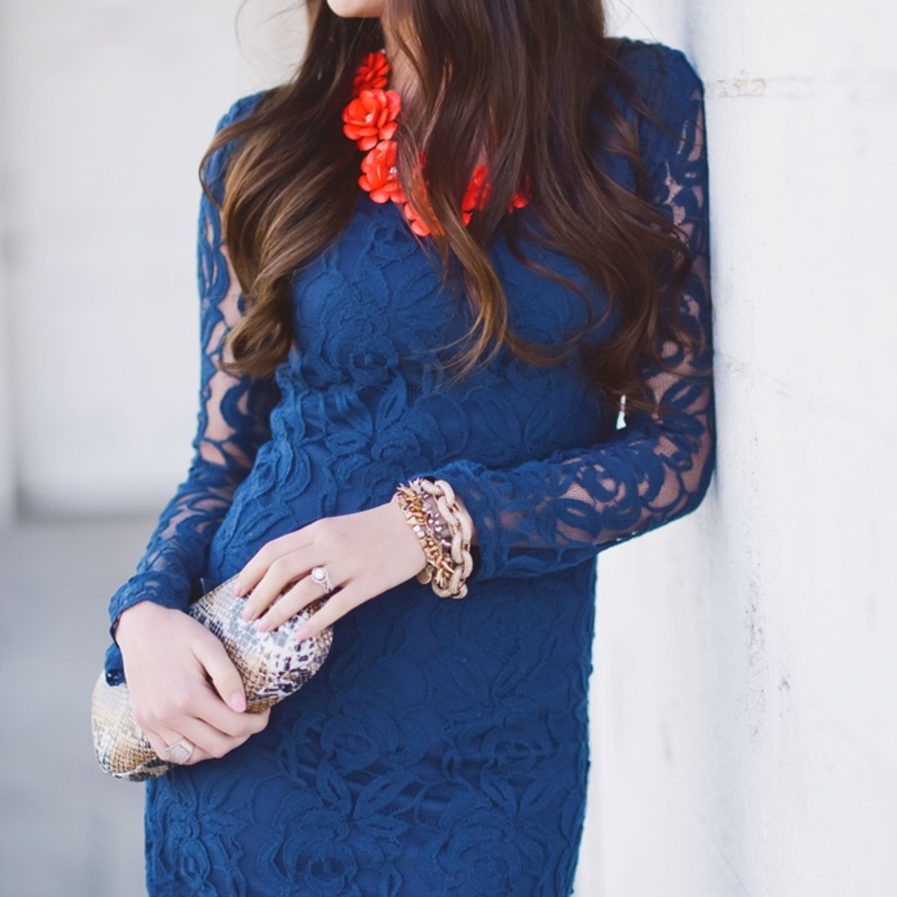 Navy lace long sleeve dress (Size 4)